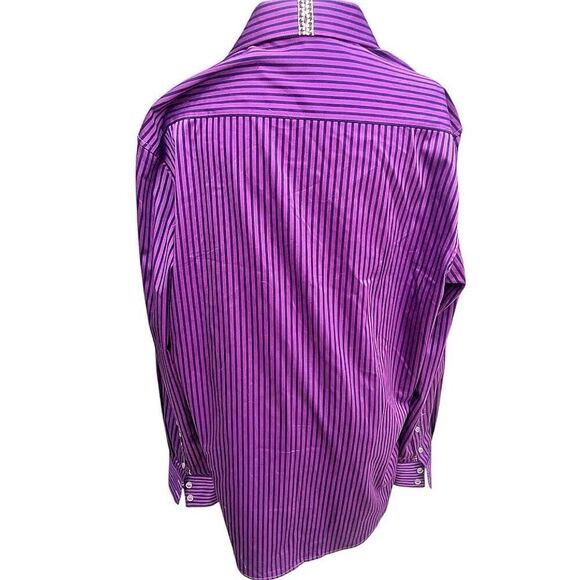 Men’s Robert Graham Purple Navy Striped Contrasting Cuff Long Sleeve Shirt Size - Picture 3 of 12